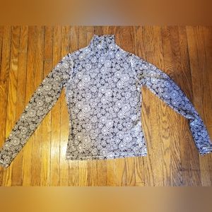 Levi's Womens Mesh Sheer Turtleneck in Daisy Floral Print Black and White sz.M